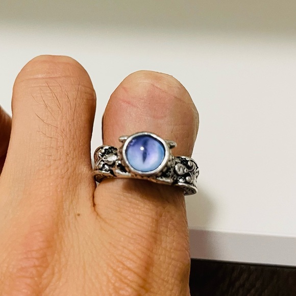 Brand New Unisex Size 2 Amethyst Cat-Eye Ring Stainless Steel Adjustable Size - Picture 5 of 7